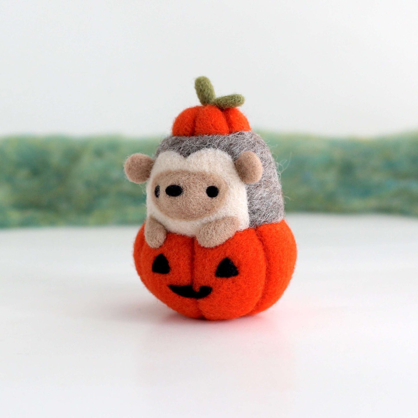 Needle Felted Hedgehog in Jack-o'-Lantern (Bright Orange Variant)