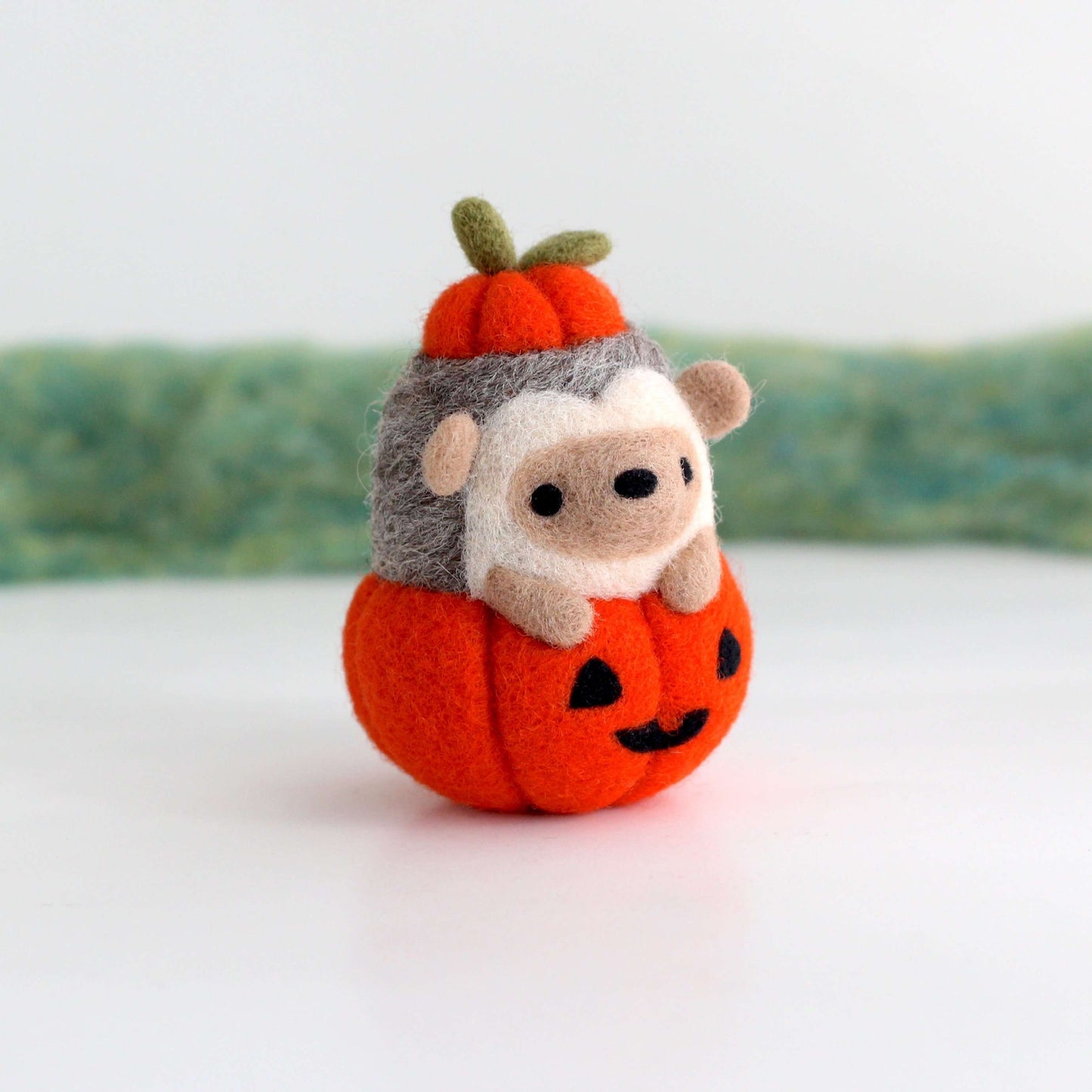 Needle Felted Hedgehog in Jack-o'-Lantern (Bright Orange Variant)