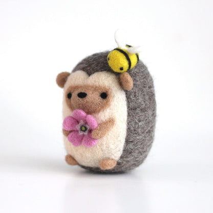Needle Felted Hedgehog w/ Bee and Flower