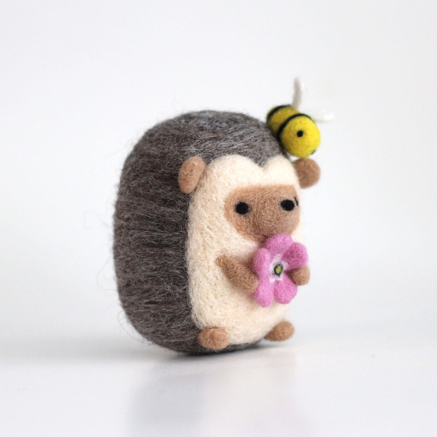 Needle Felted Hedgehog w/ Bee and Flower