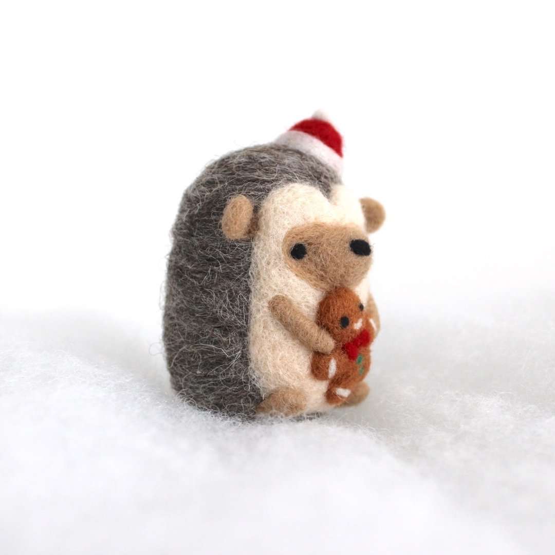 Needle Felted Hedgehog w/ Gingerbread Man by Wild Whimsy Woolies