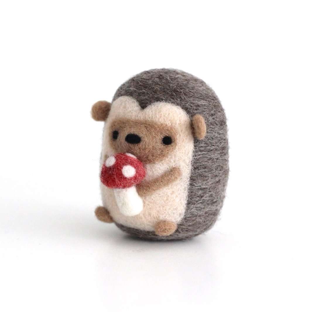 Needle Felted Hedgehog w/ Mushroom