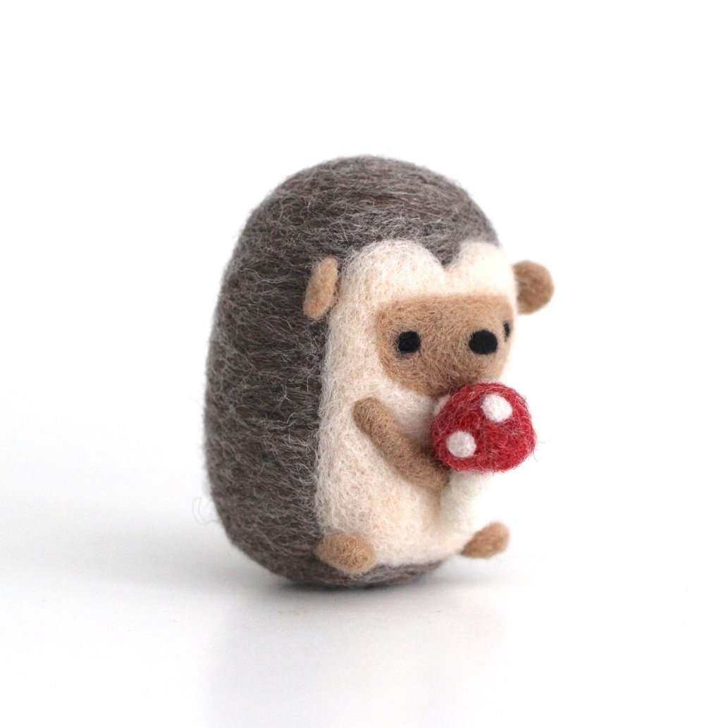 Needle Felted Hedgehog w/ Mushroom