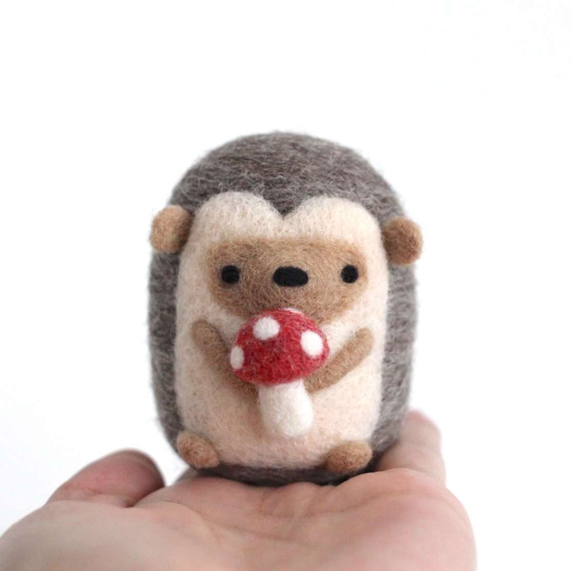 Needle Felted Hedgehog w/ Mushroom