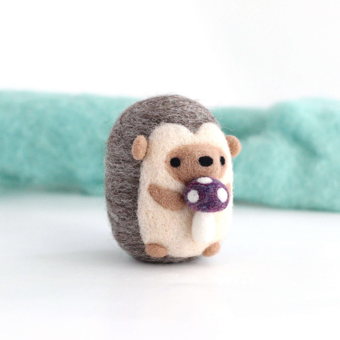 Needle Felted Hedgehog w/ Mushroom