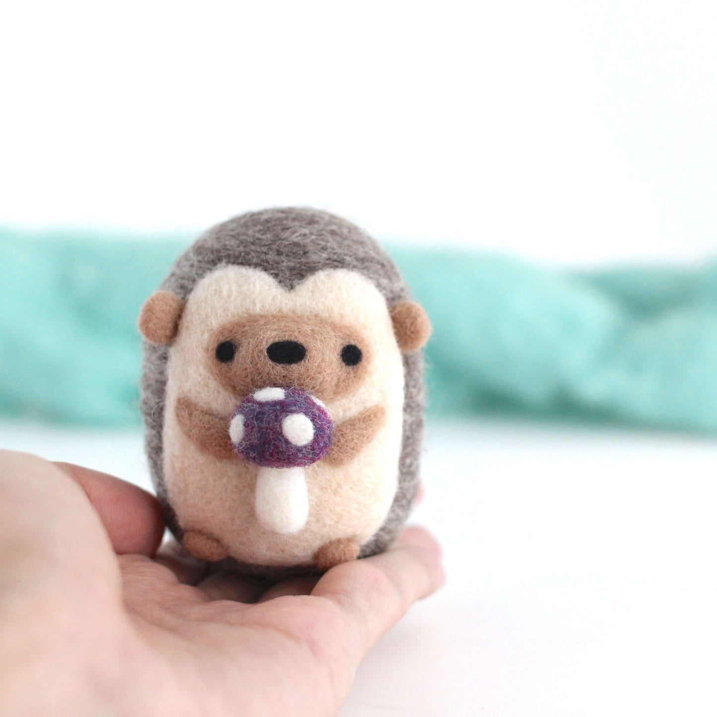 Needle Felted Hedgehog w/ Mushroom