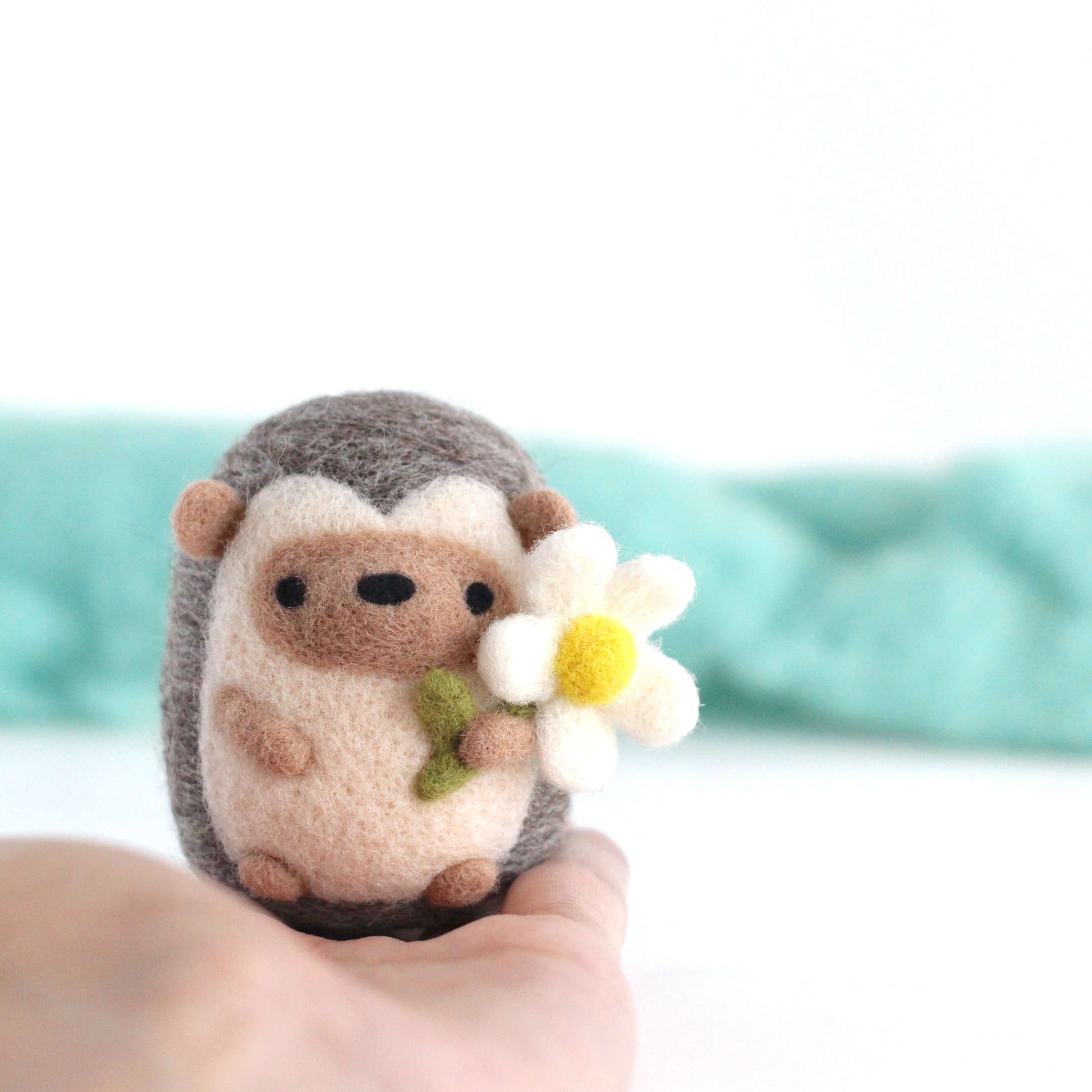 Needle Felted Hedgehog with Daisy by Wild Whimsy Woolies
