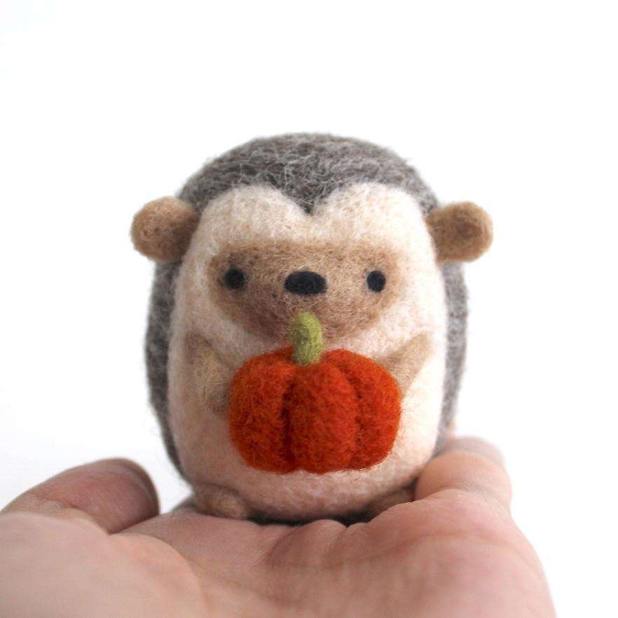 Needle Felted Hedgehog with Pumpkin by Wild Whimsy Woolies