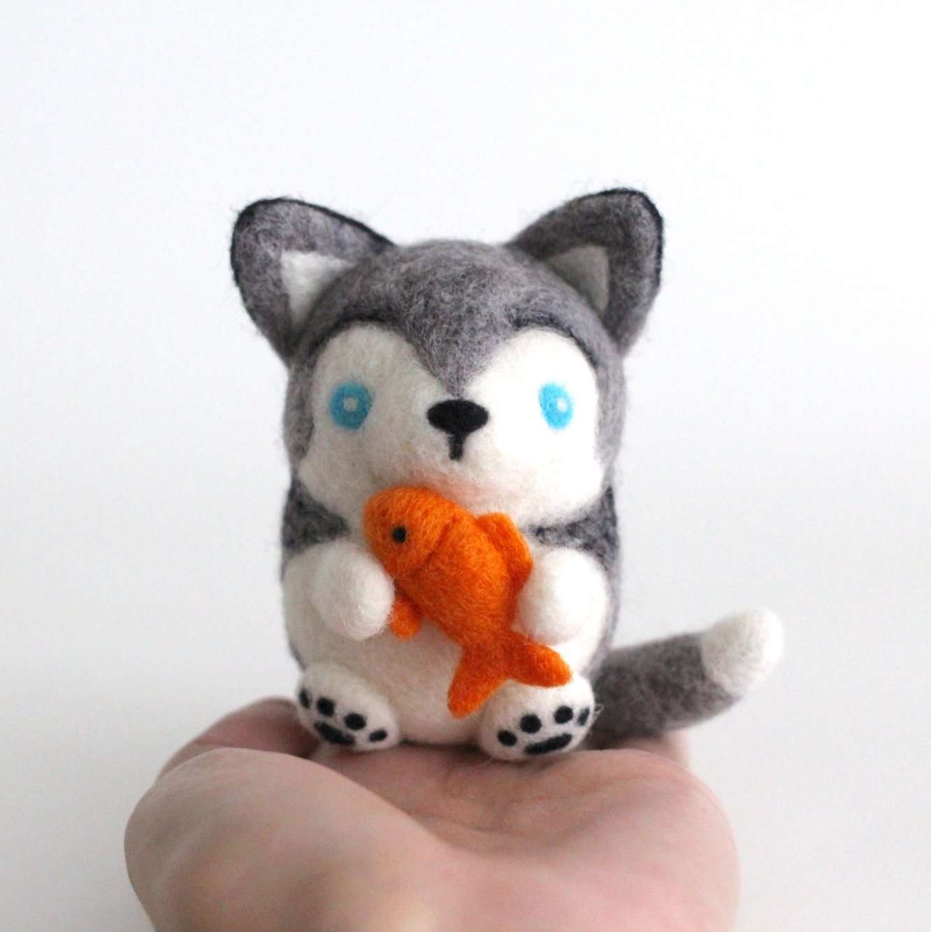 Needle Felted Husky with a Fish by Wild Whimsy Woolies