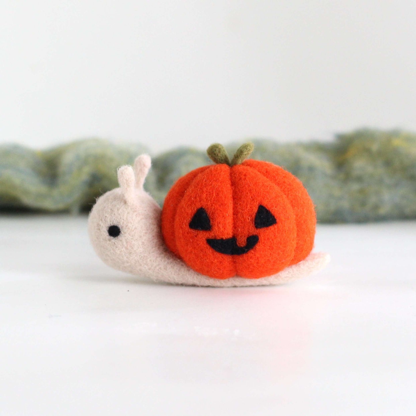 Needle Felted Jack-o'-Lantern Snail