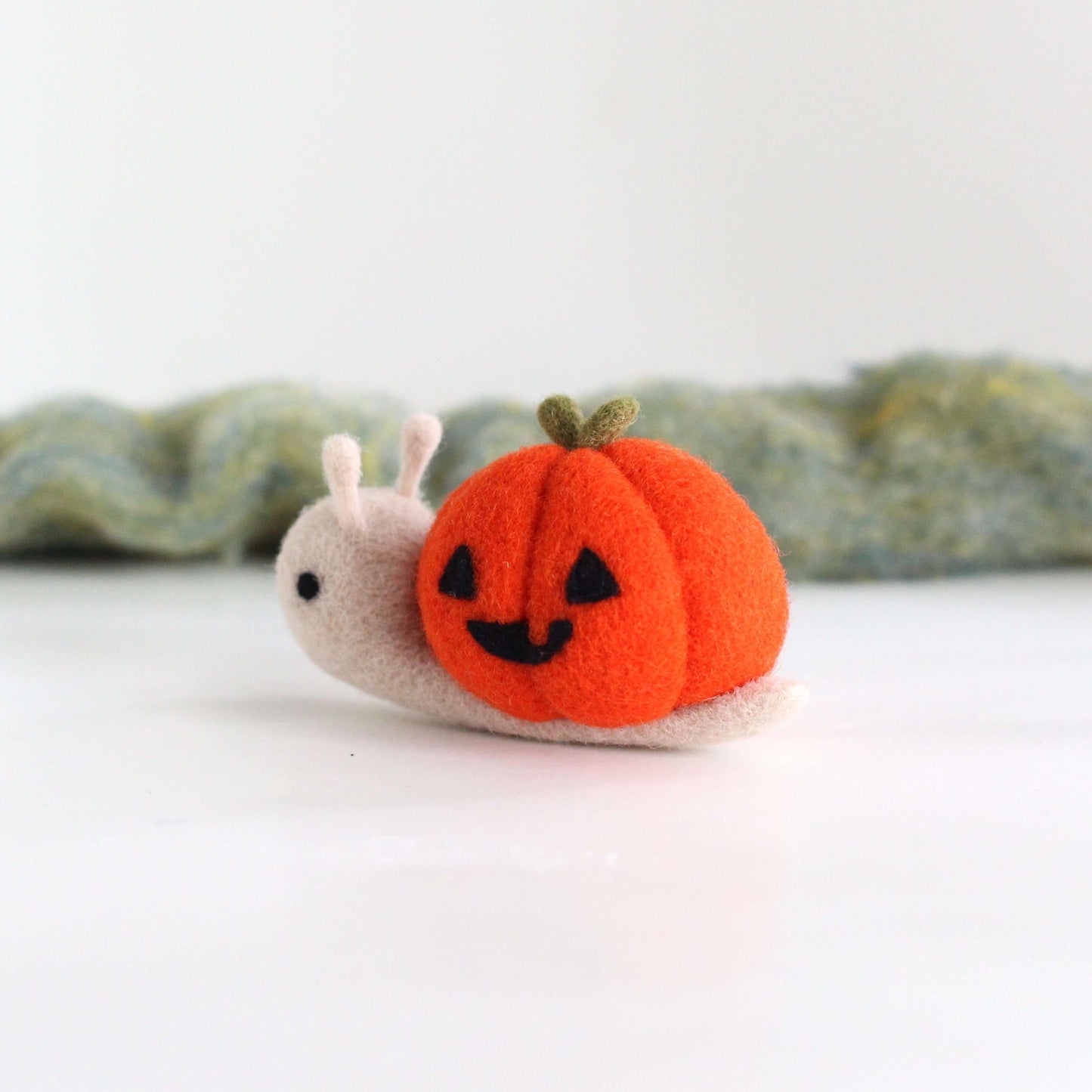 Needle Felted Jack-o'-Lantern Snail