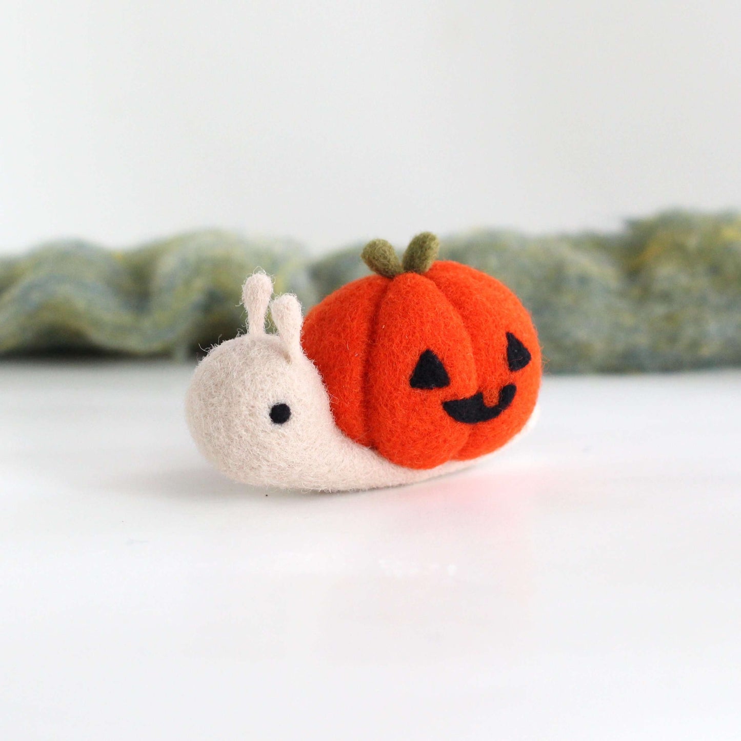 Needle Felted Jack-o'-Lantern Snail