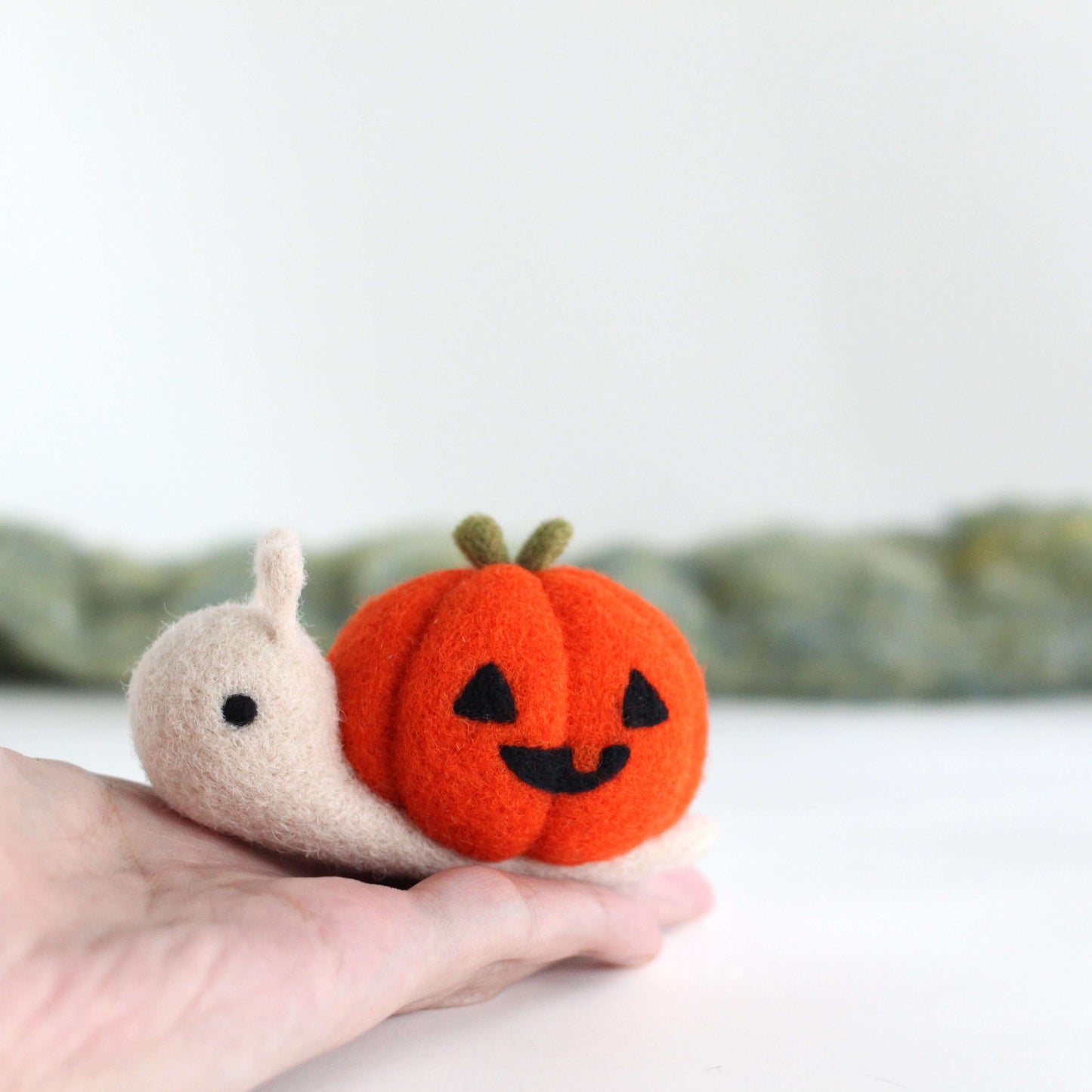 Needle Felted Jack-o'-Lantern Snail