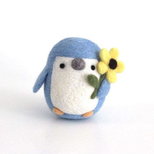 Needle Felted Little Blue Penguin w/ Flower