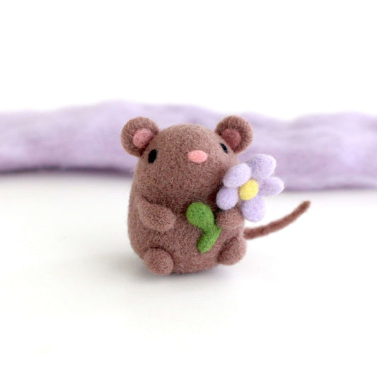 Needle Felted Mouse holding Flower