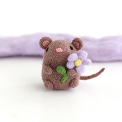 Needle Felted Mouse holding Flower