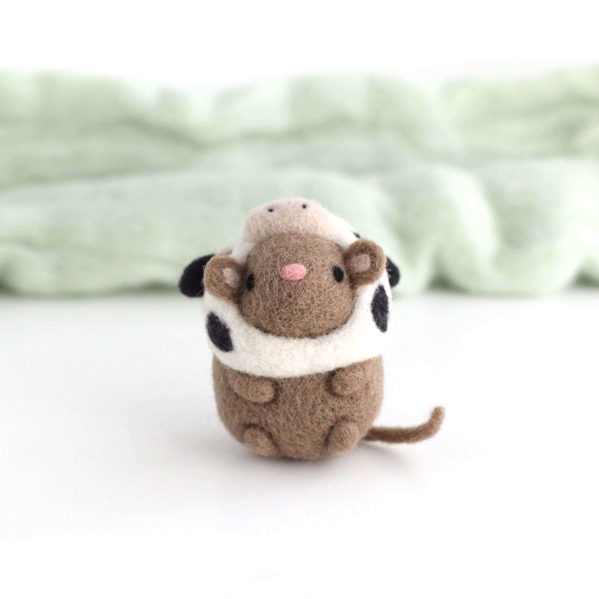 Needle Felted Mouse in a Cow Costume