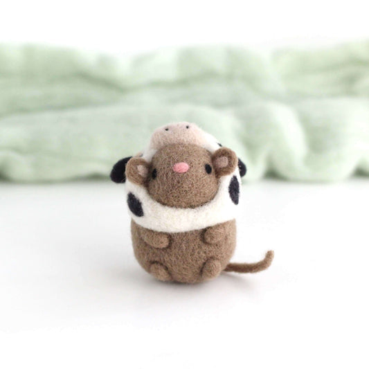 Needle Felted Mouse in a Cow Costume by Wild Whimsy Woolies