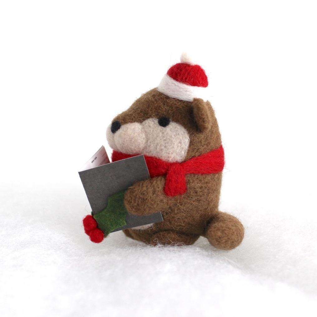 Needle Felted Otter Christmas Caroler (w/ Red Hat) by Wild Whimsy Woolies