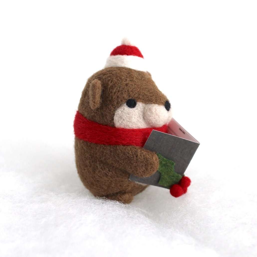 Needle Felted Otter Christmas Caroler (w/ Red Hat)