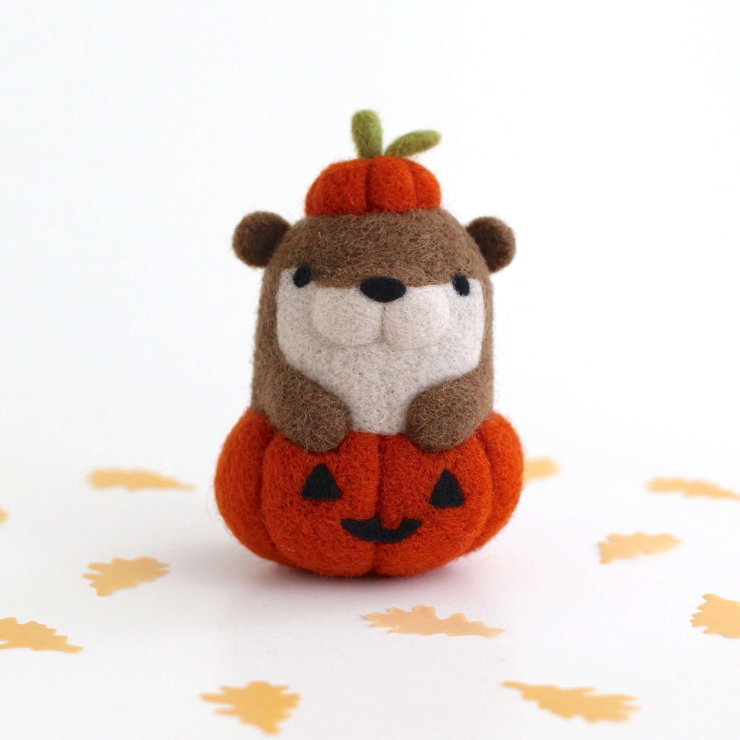 Needle Felted Otter in Jack-o'-Lantern