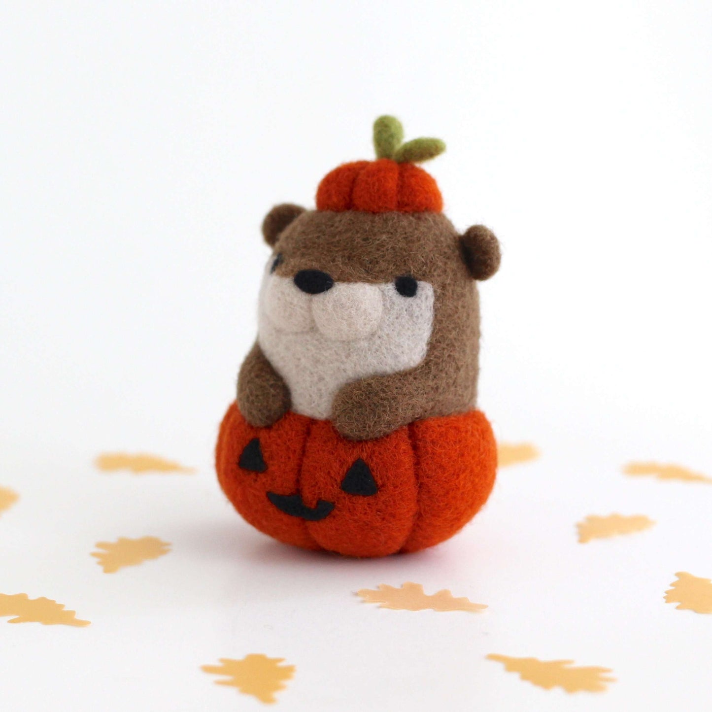 Needle Felted Otter in Jack-o'-Lantern