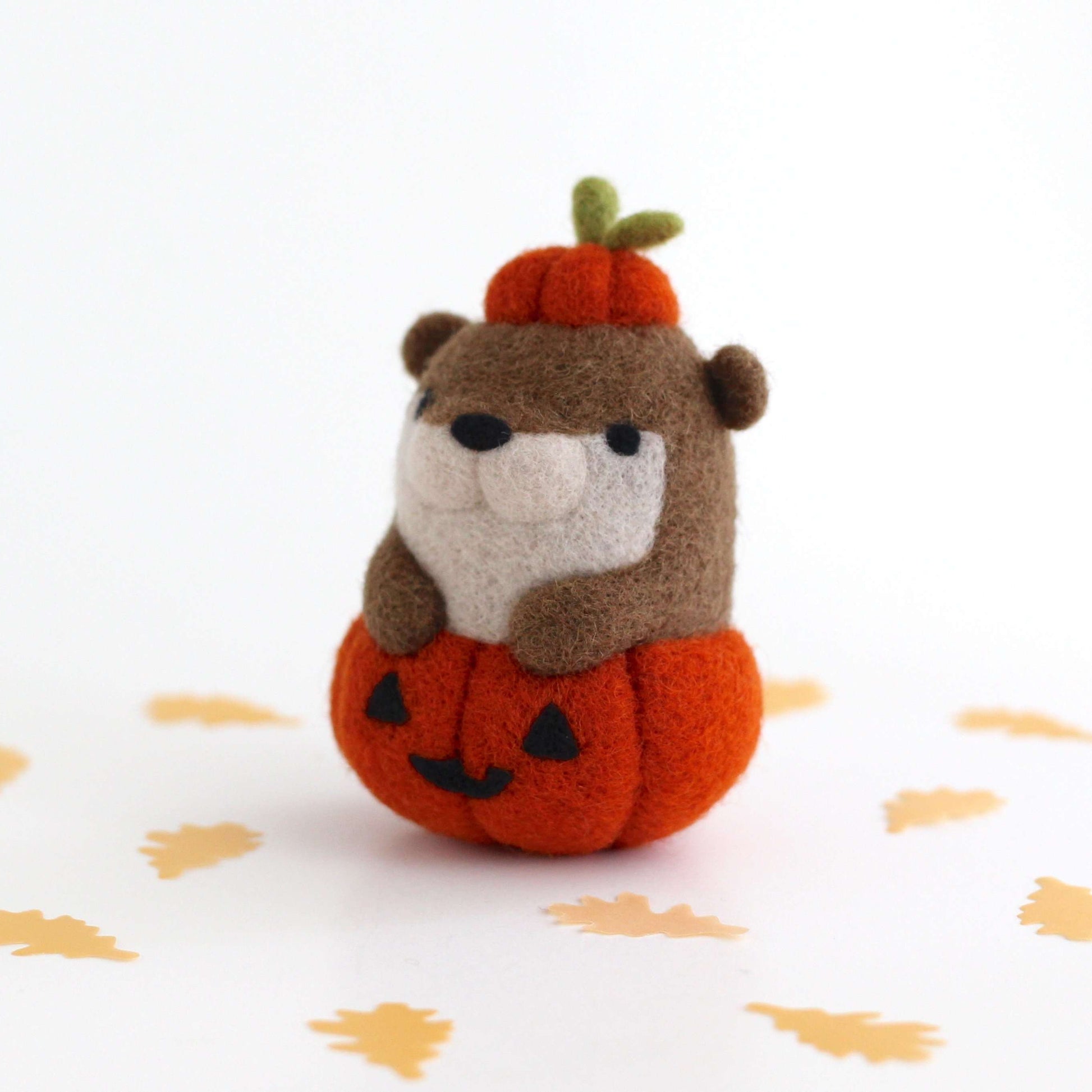 Needle Felted Otter in Jack-o'-Lantern by Wild Whimsy Woolies