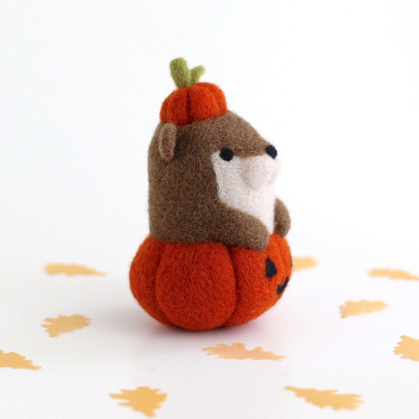 Needle Felted Otter in Jack-o'-Lantern