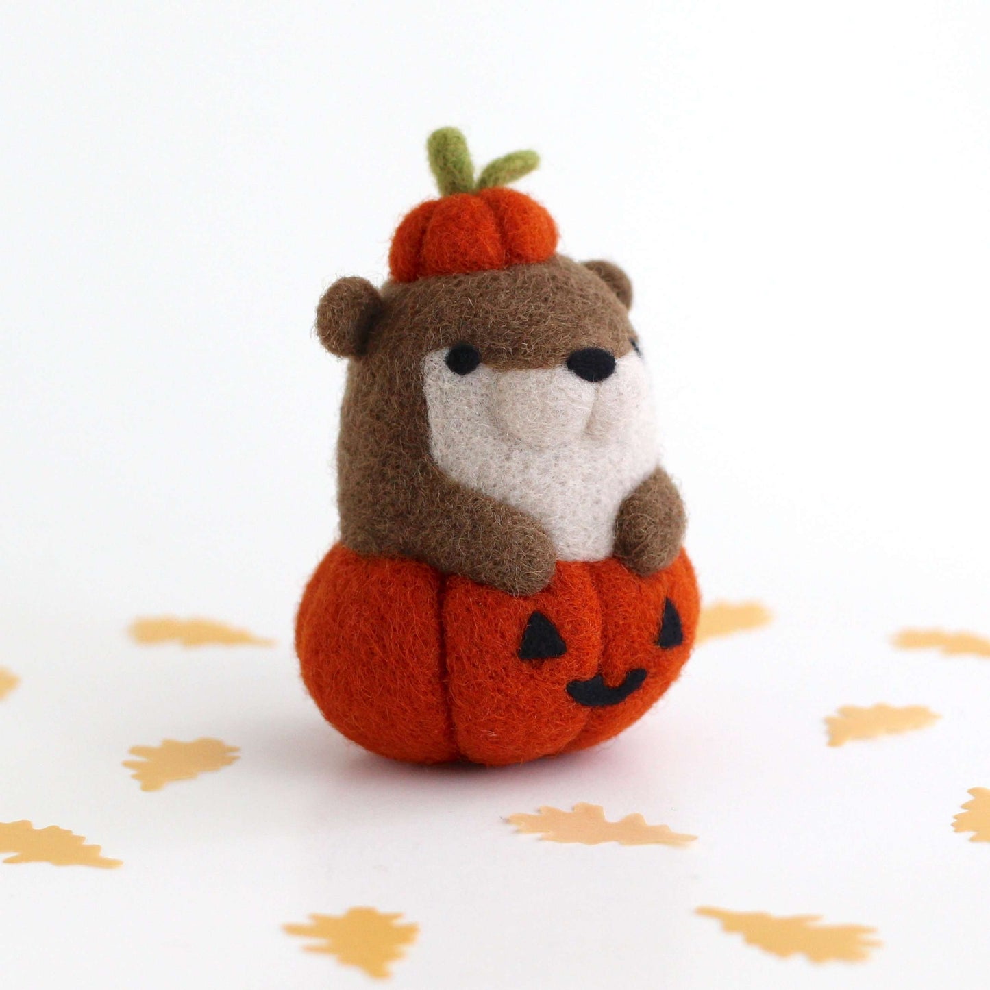 Needle Felted Otter in Jack-o'-Lantern