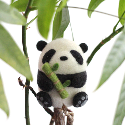 Needle Felted Panda holding Bamboo