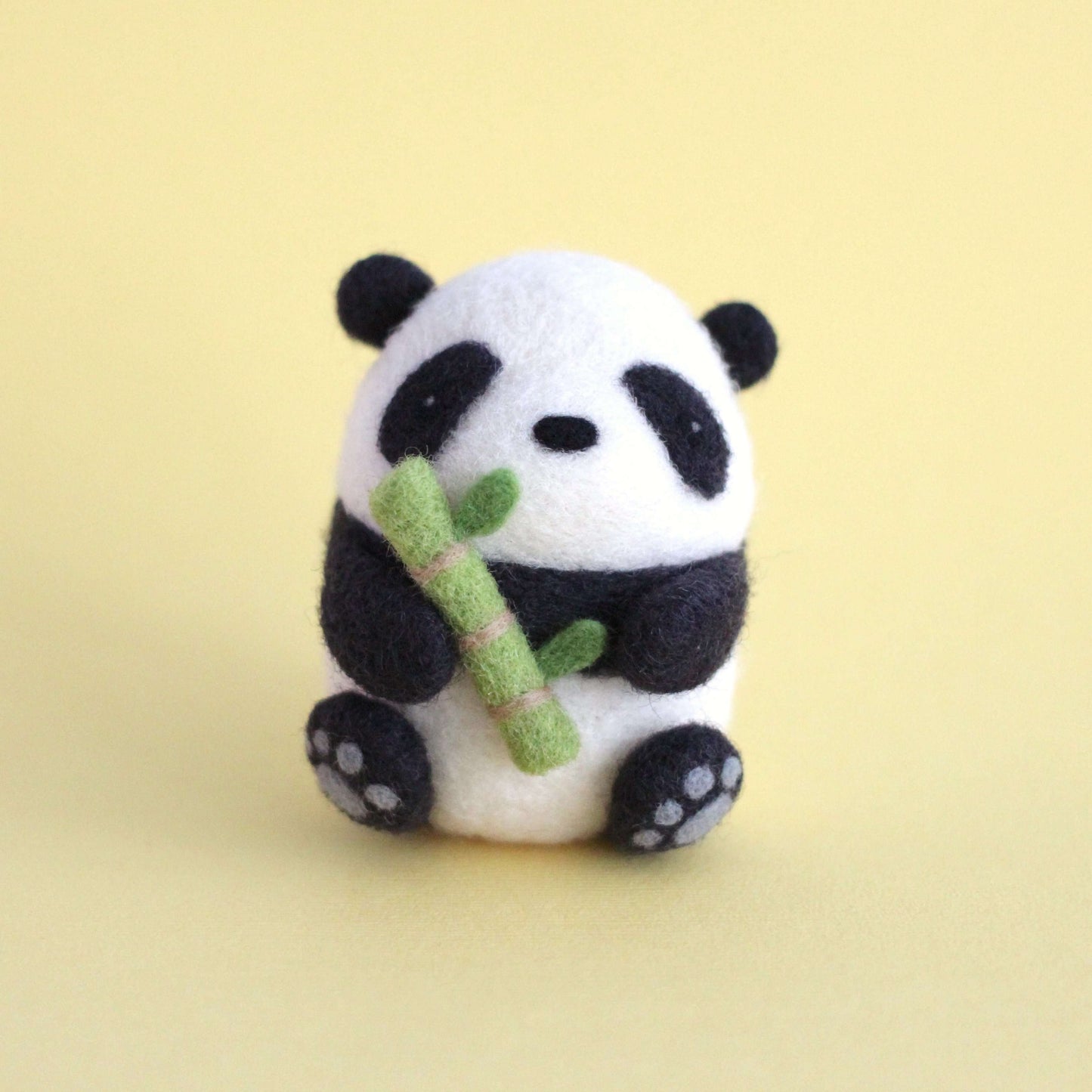 Needle Felted Panda holding Bamboo by Wild Whimsy Woolies