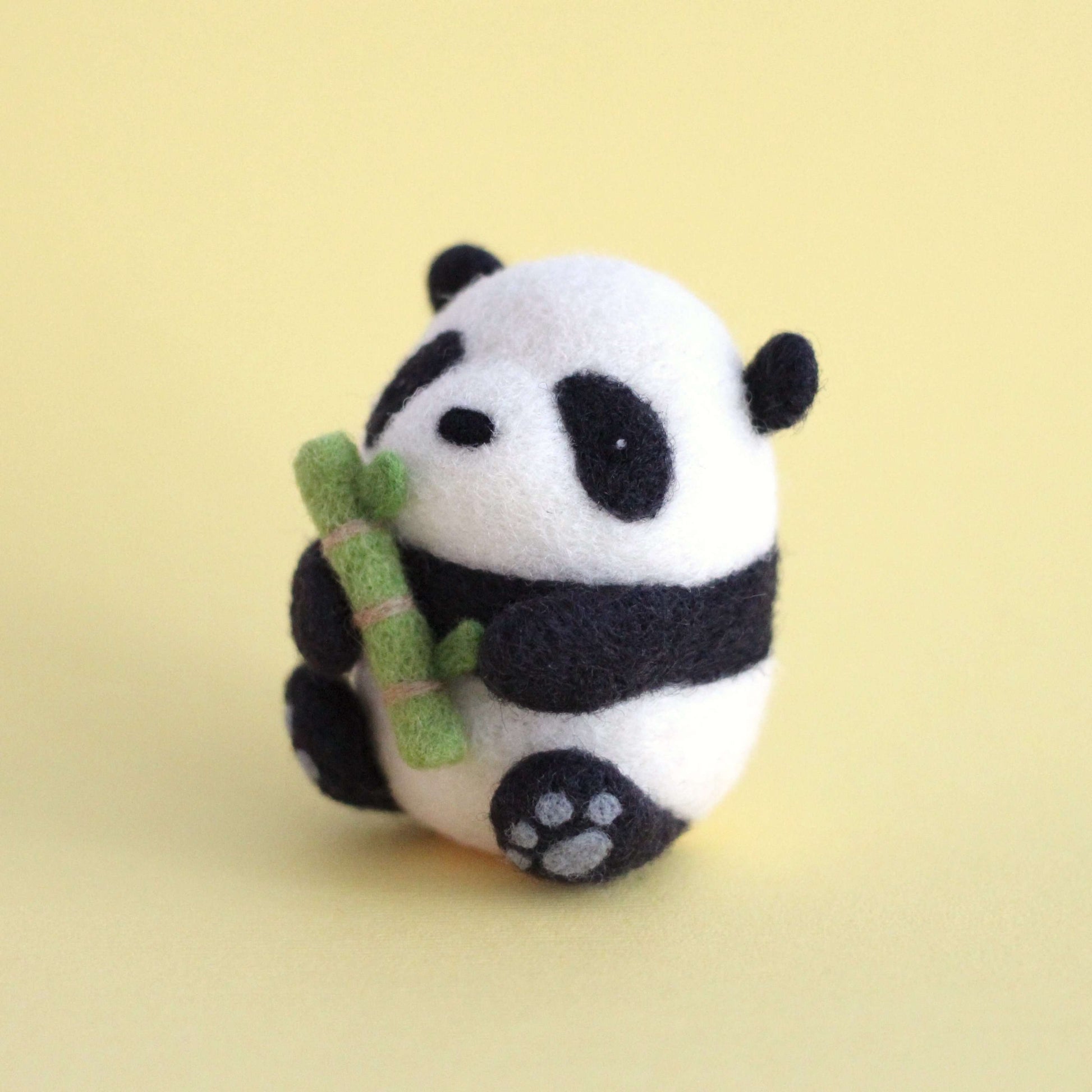 Needle Felted Panda holding Bamboo by Wild Whimsy Woolies