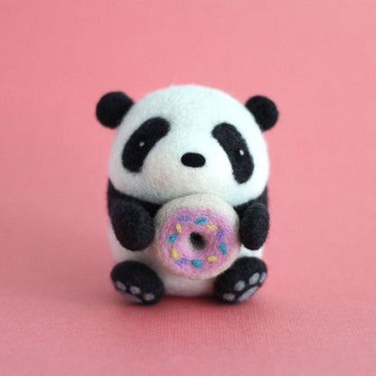 Needle Felted Panda holding Donut by Wild Whimsy Woolies