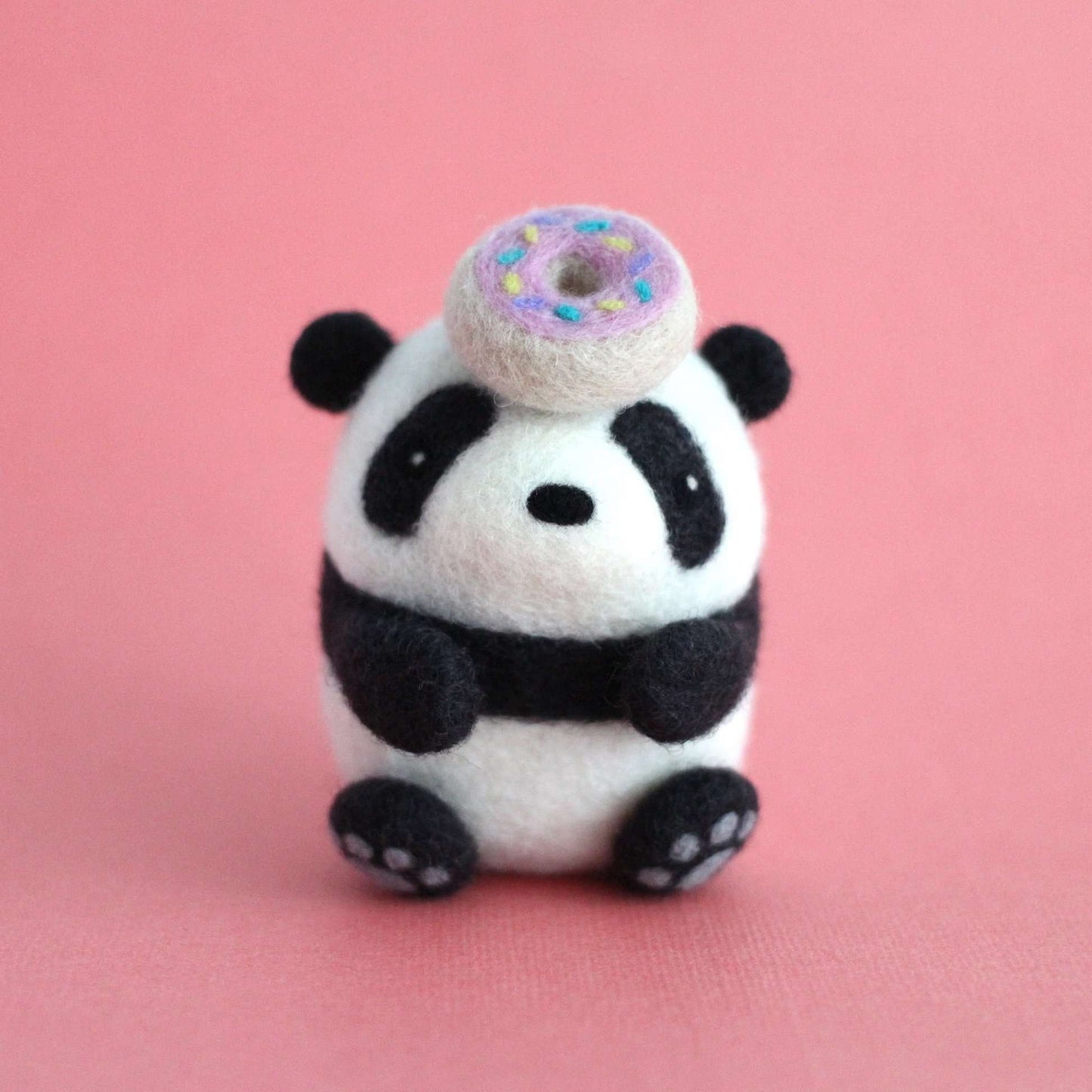 Needle Felted Panda holding Donut