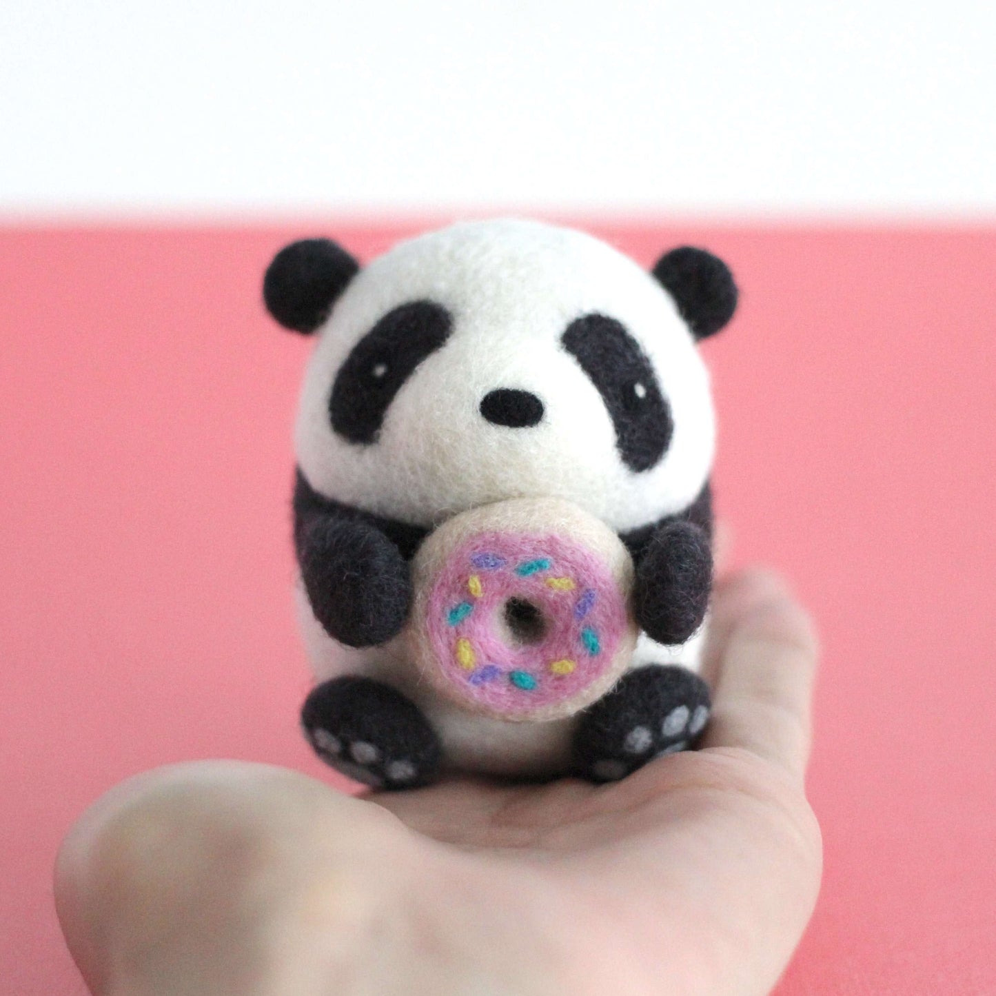 Needle Felted Panda holding Donut