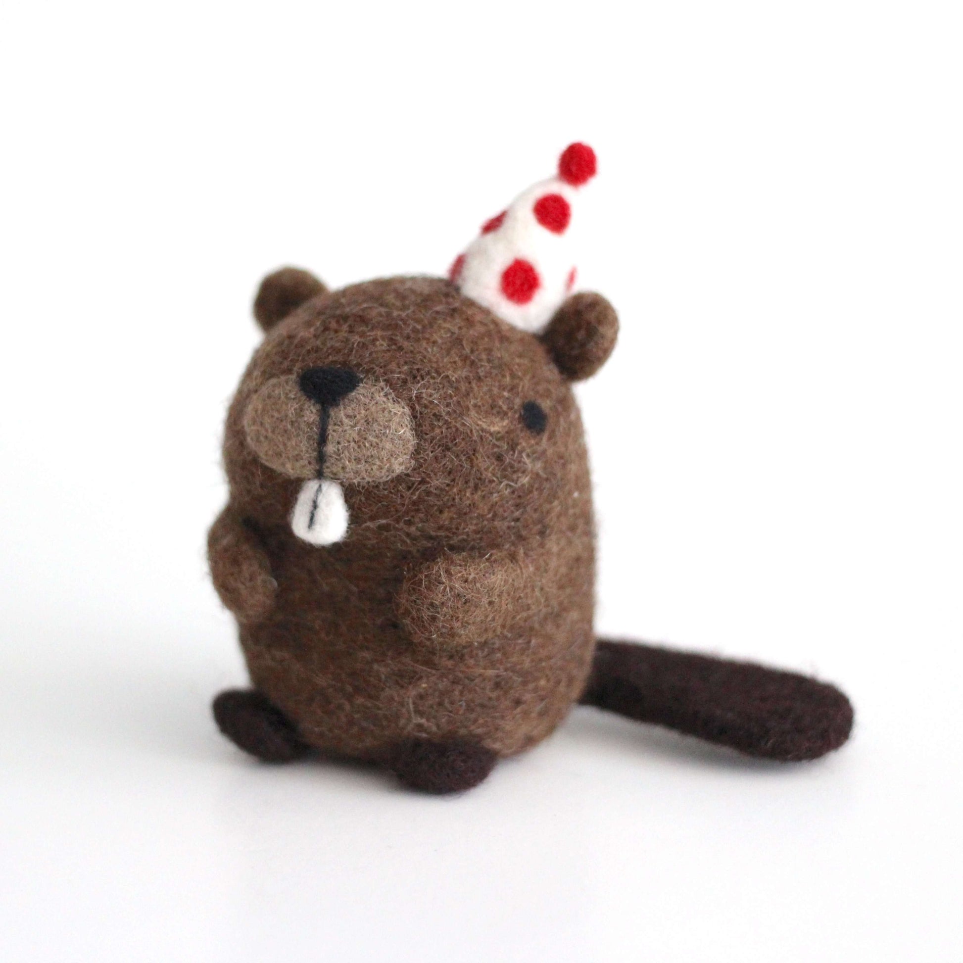 Needle Felted Party Beaver w/ Polka Dot Hat by Wild Whimsy Woolies