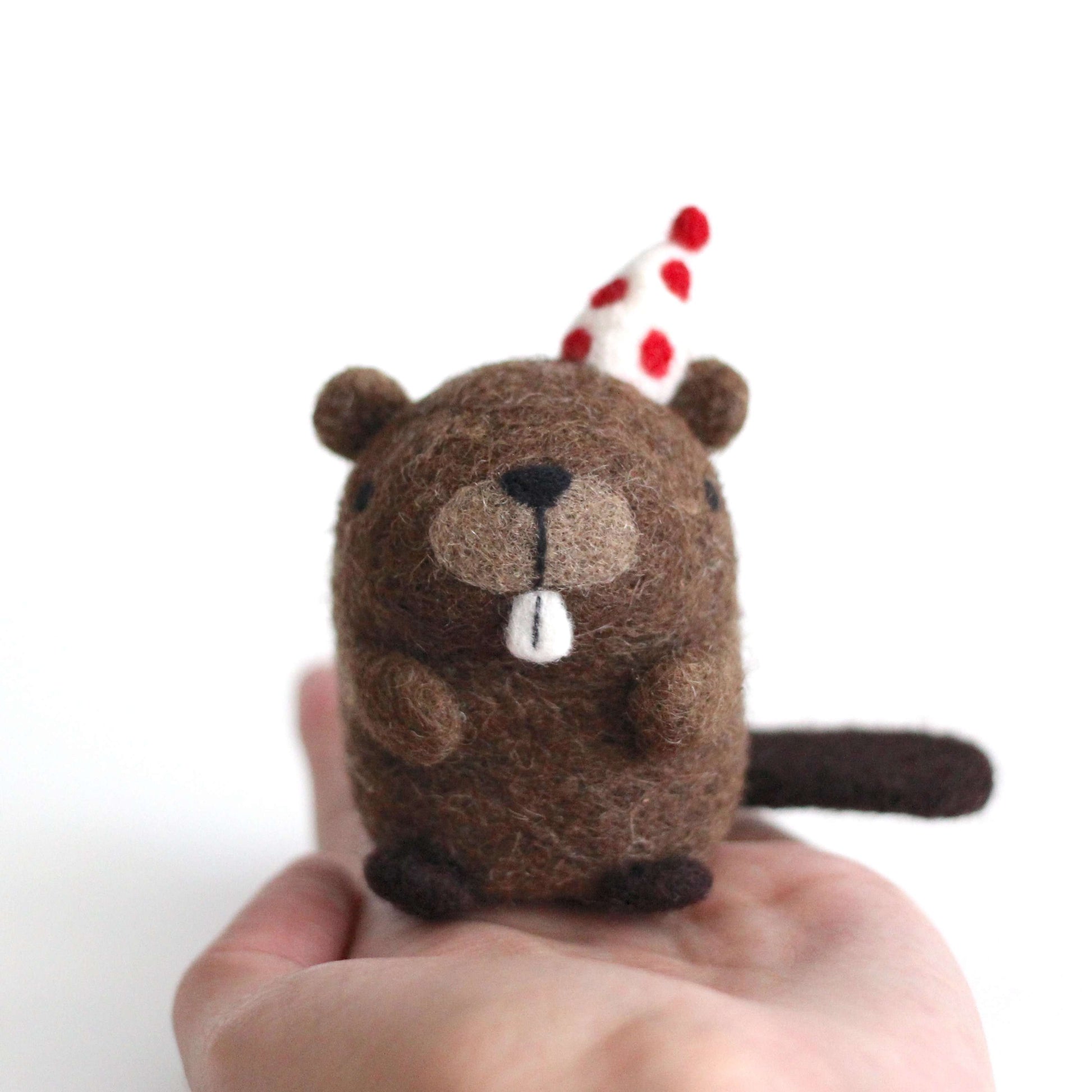 Needle Felted Party Beaver w/ Polka Dot Hat by Wild Whimsy Woolies