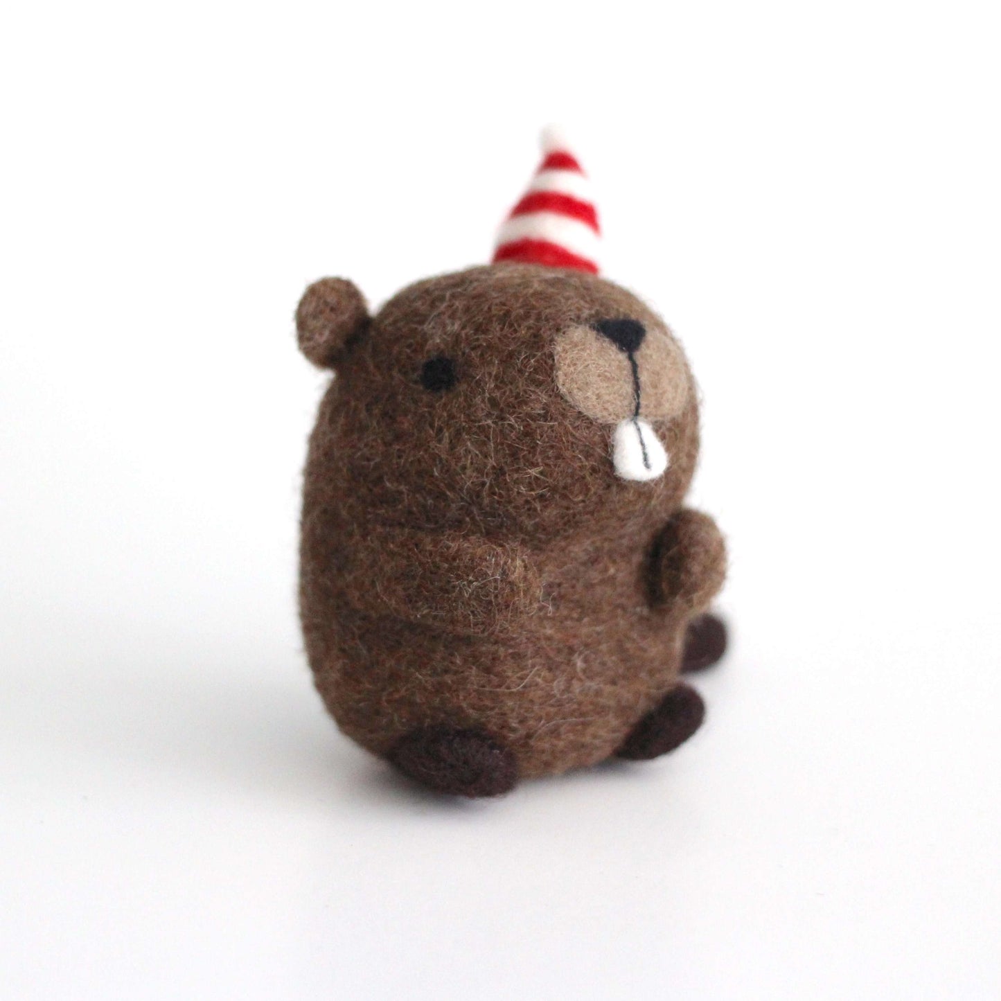 Needle Felted Party Beaver w/ Striped Hat