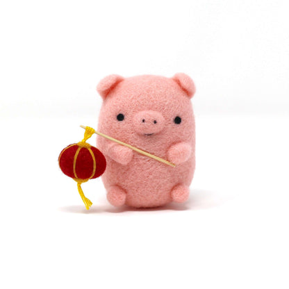Needle Felted Pig Pink Pig with Lantern by Wild Whimsy Woolies