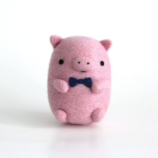 Needle Felted Pig wearing Bow Tie
