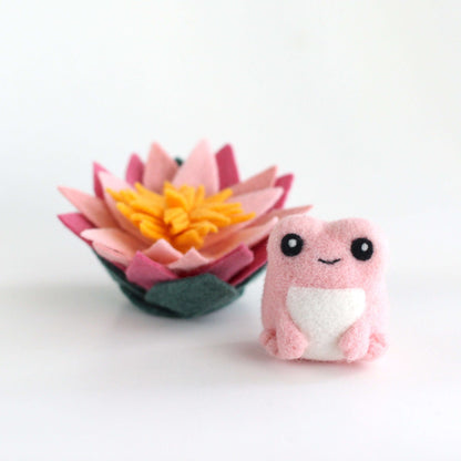 Wild Whimsy Woolies - Pink Lotus Flower Frog Pin - Hard Enamel Pin - Cute Frog
