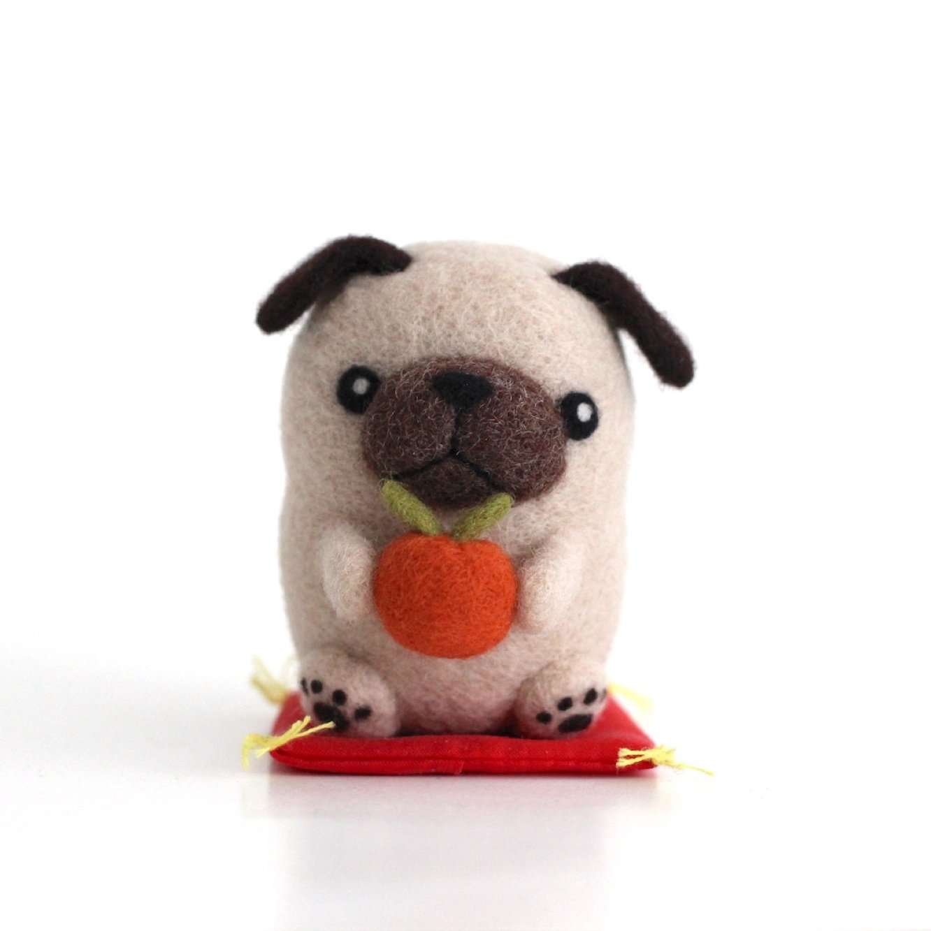 Needle Felted Pug with an Orange