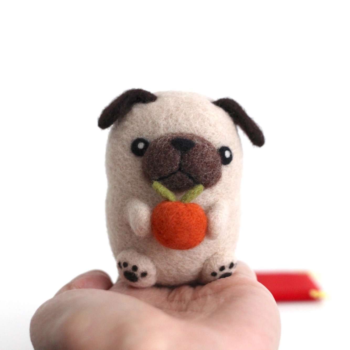 Needle Felted Pug with an Orange