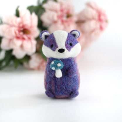 Needle Felted Purple Badger with Magical Mushroom by Wild Whimsy Woolies