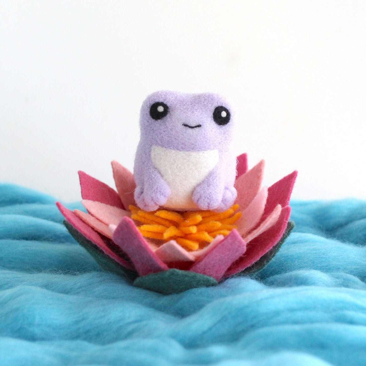Needle Felted Purple Frog with Lotus Flower by Wild Whimsy Woolies
