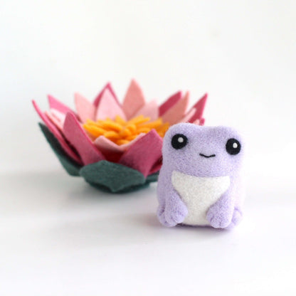 Needle Felted Purple Frog with Lotus Flower by Wild Whimsy Woolies