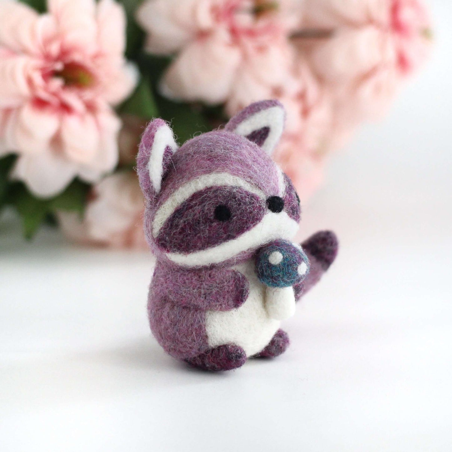 Needle Felted Purple Raccoon with Magical Mushroom