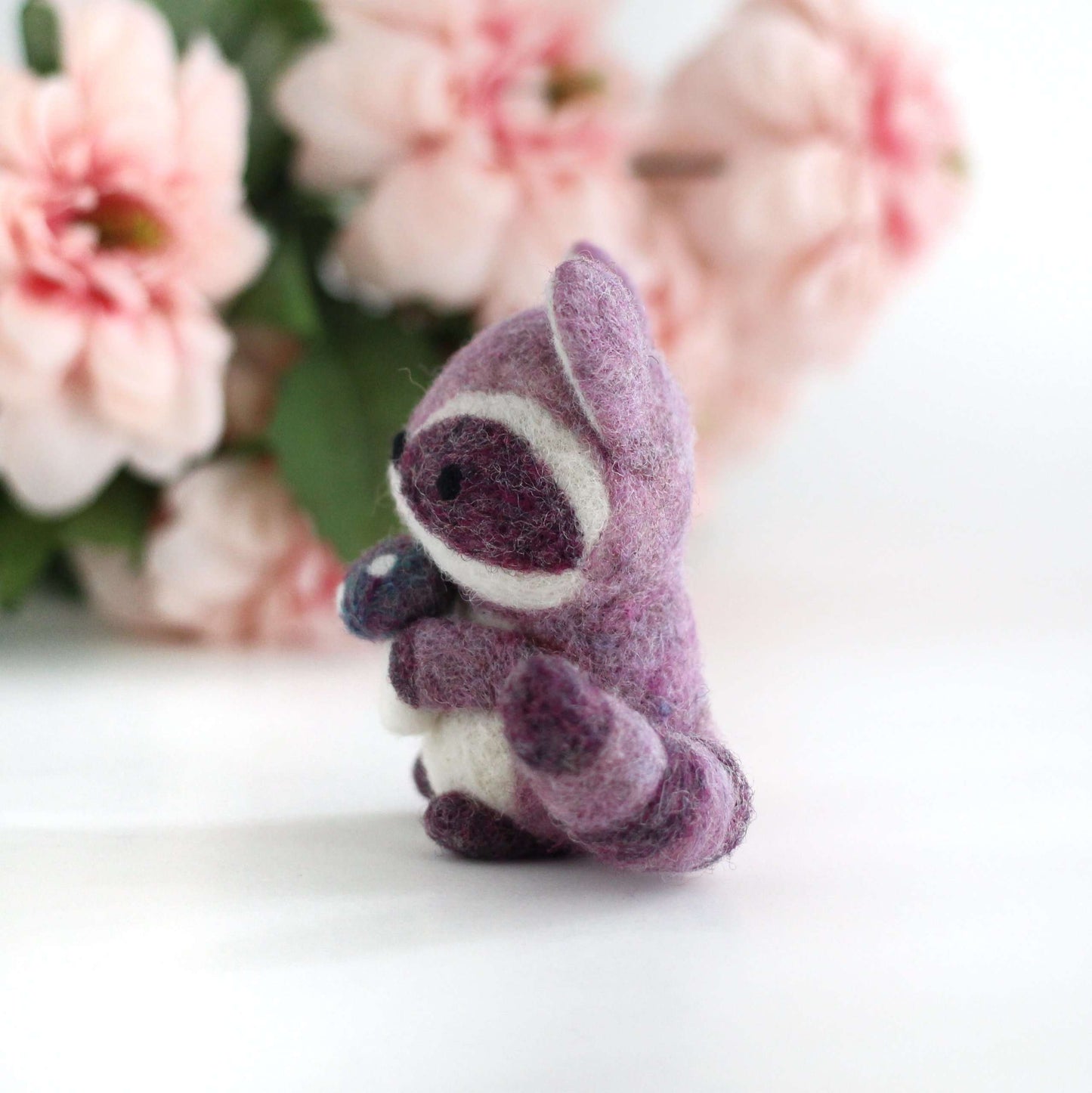 Needle Felted Purple Raccoon with Magical Mushroom