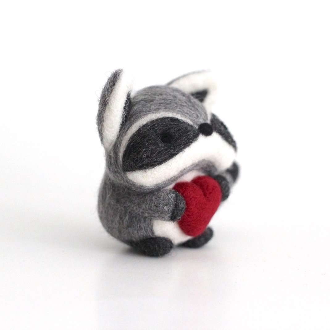 Needle Felted Raccoon w/ Heart by Wild Whimsy Woolies