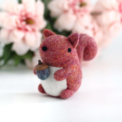Needle Felted Raspberry Red Squirrel with Magical Acorn